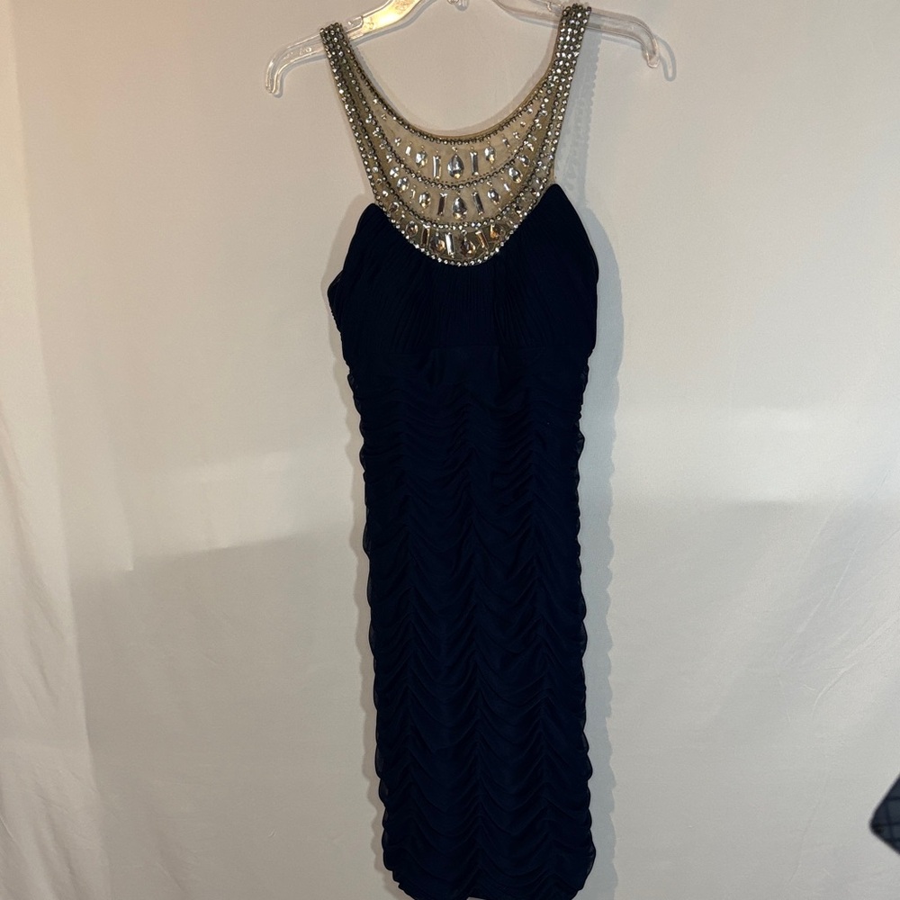 Elegant Navy Blue Sleeveless stretch Dress